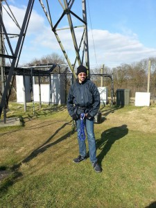 Aaron, VK3FAHB, prepares to scale the mast